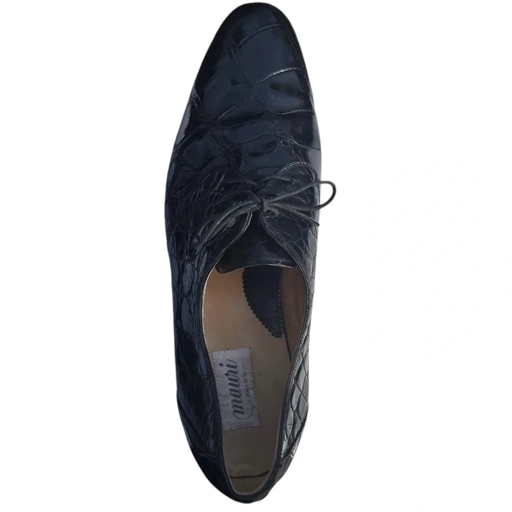 Mauri Alligator Leather Derby Shoes Lace Up Black US 11 1/2 11.5 Medium Vintage